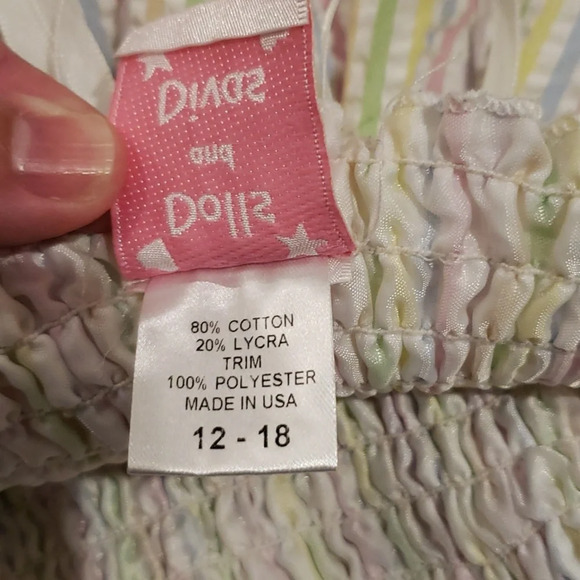 Seersucker smocked pastel striped dress baby todler girl 12-18 months - Picture 6 of 6